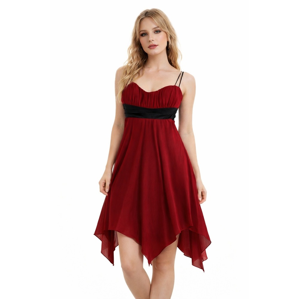 Y2K Speechless Sz M Babydoll Dress Red Empire Asymmetrical Fairy Whimsy Vampire